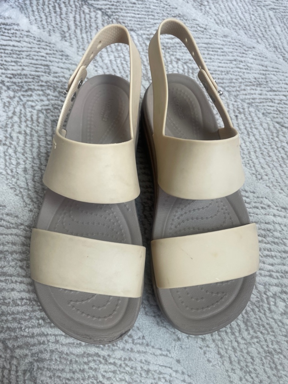 CROCS Women's Cream Slingback Dual-Strap Sandals